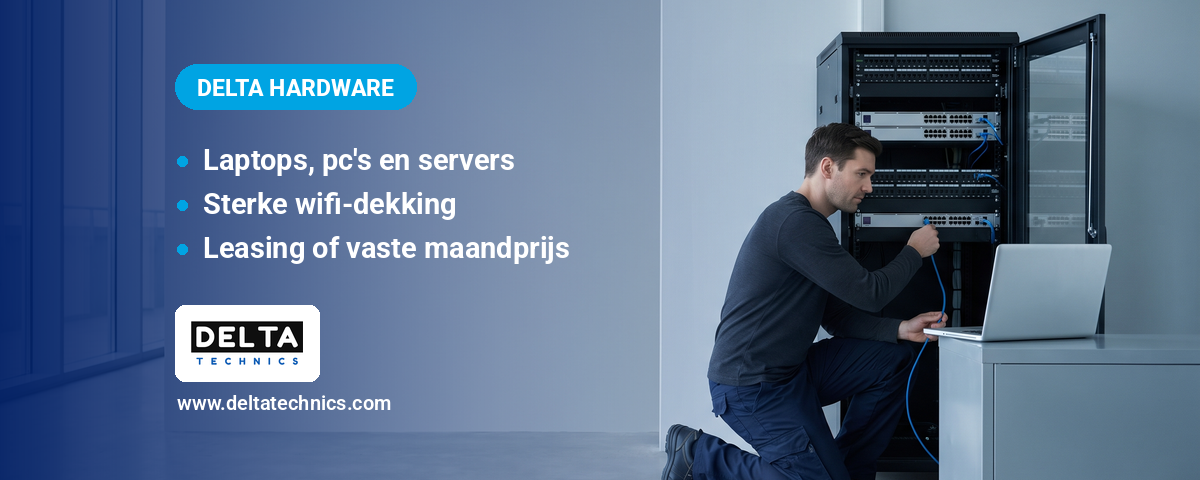 Hardware en wifi voor een KMO in Limburg: technicus werkt aan een netwerkkast